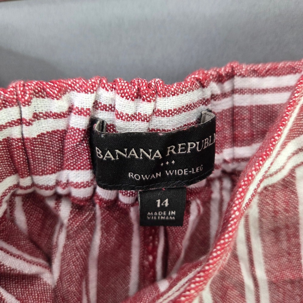 Banana Republic Rowan Wide Leg Pants 14 Red White Stripe Cotton Rayon Relaxed - Picture 5 of 7